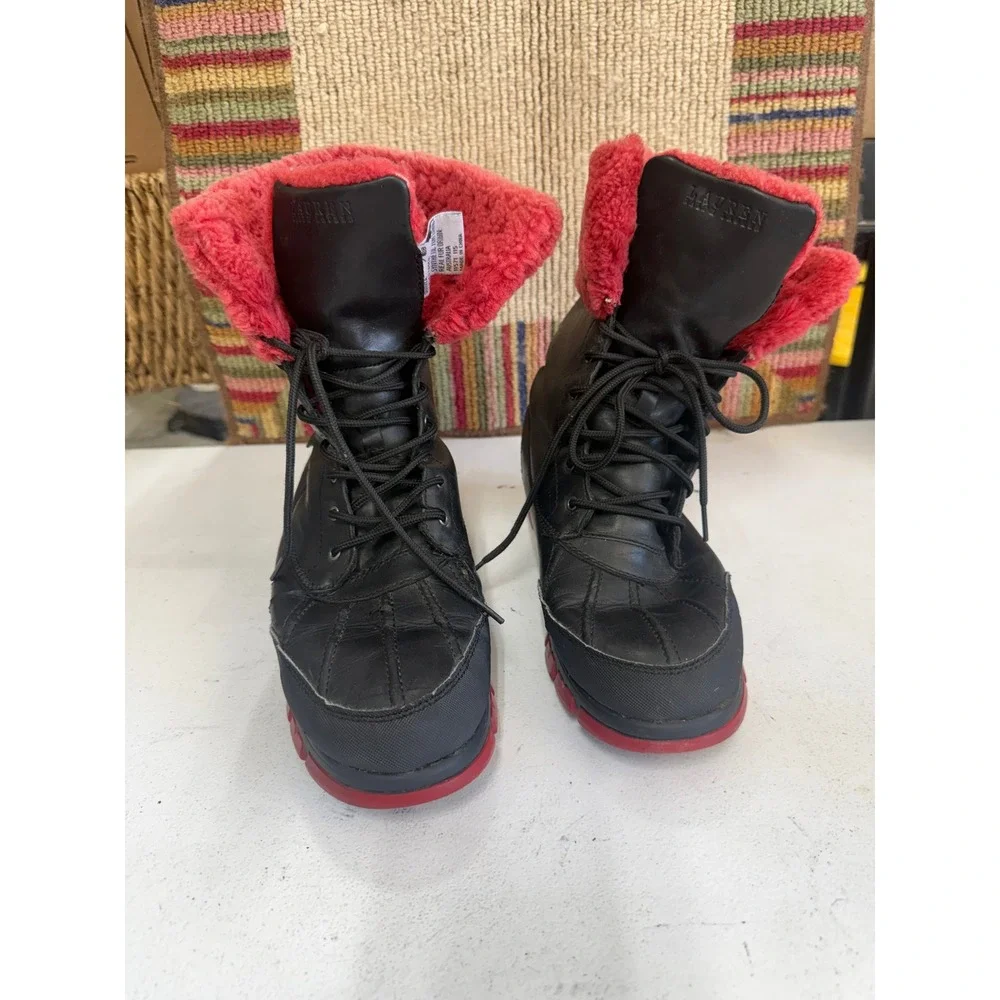 Lauren Ralph Lauren Quinta Black Leather Red Shearling Fur Winter Boots Mens 10B
